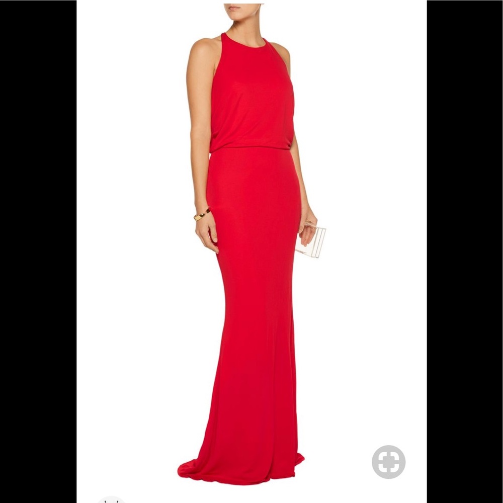 Badgley Mischka Draped jersey gown in Red